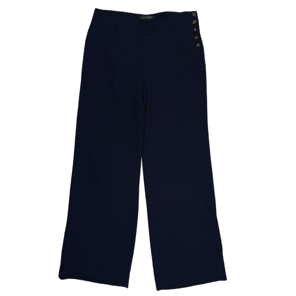 Lauren Ralph Lauren Navy Sailor Pants Trousers Women's Size 8 Gold Butn Wide Leg